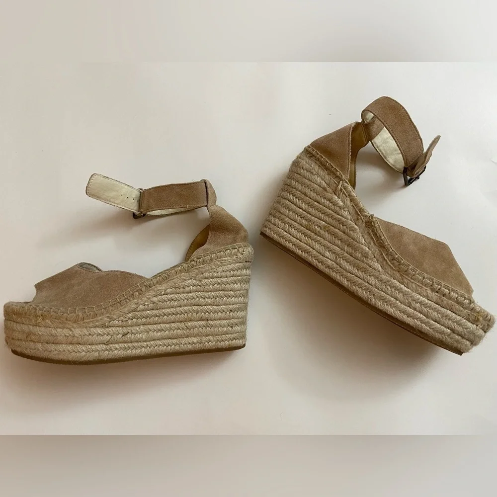 New Soludos Suede Beige Espadrille Wedge Sandals Boho Resortwear Vacation